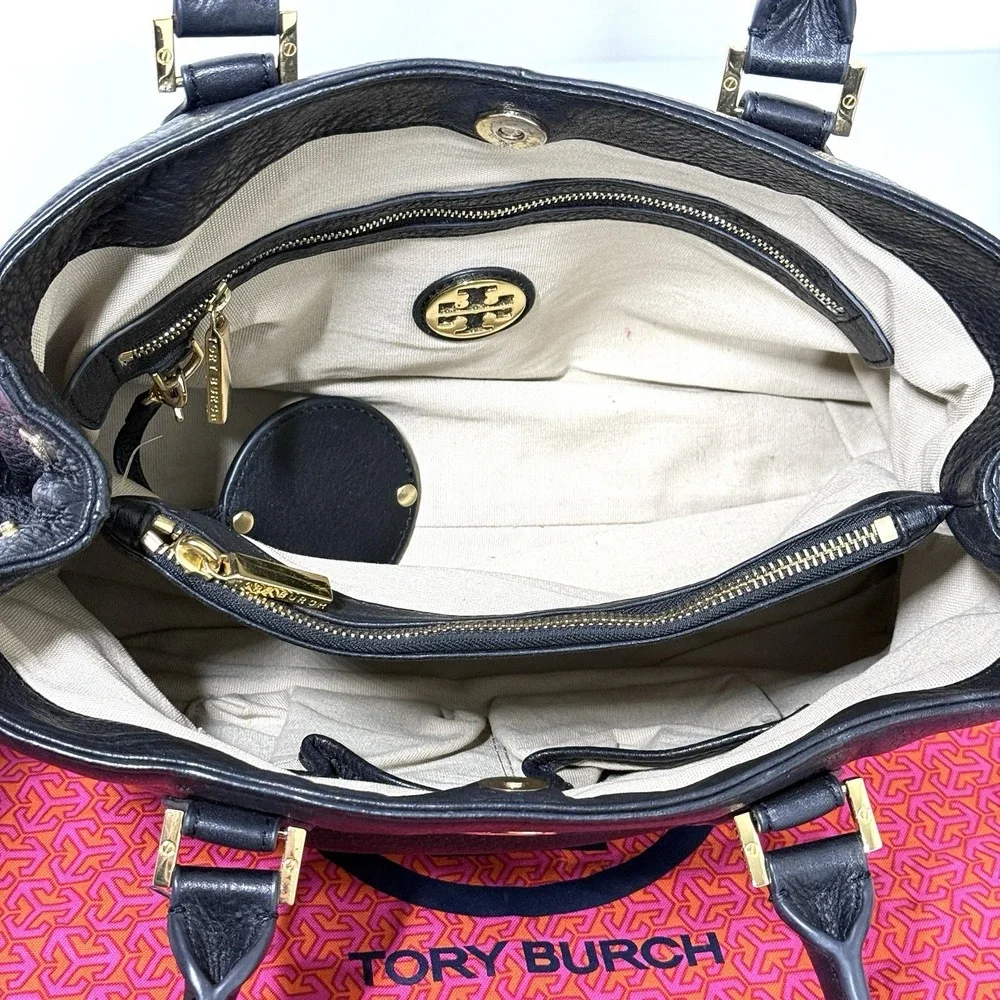 Tory Burch Robinson Triple Compartment Black Pebbled‎ Leather Tote Shoulder Bag